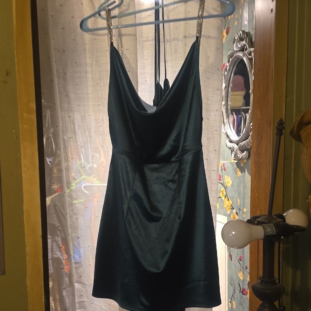 Elegant Green Satin Dress
